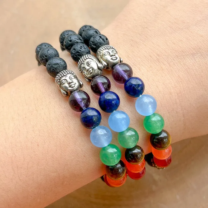 Bracelets Magic Crystals Black Lava Stone and 7 Chakra Stretch Bracelet