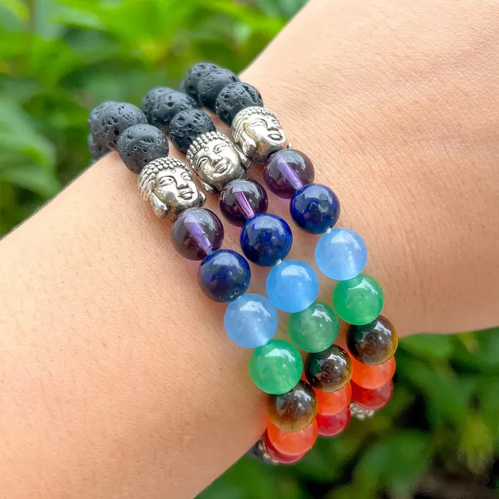 Bracelets Magic Crystals Black Lava Stone and 7 Chakra Stretch Bracelet