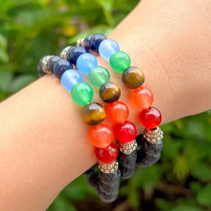 Bracelets Magic Crystals Black Lava Stone and 7 Chakra Stretch Bracelet