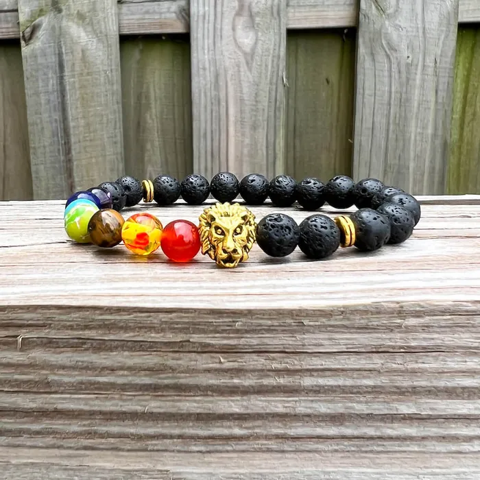 Bracelets Magic Crystals Black Lava Stone and 7 Chakra Stretch Bracelet