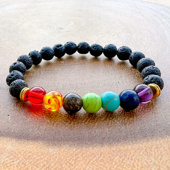 Bracelets Magic Crystals Black Lava Stone and 7 Chakra Stretch Bracelet
