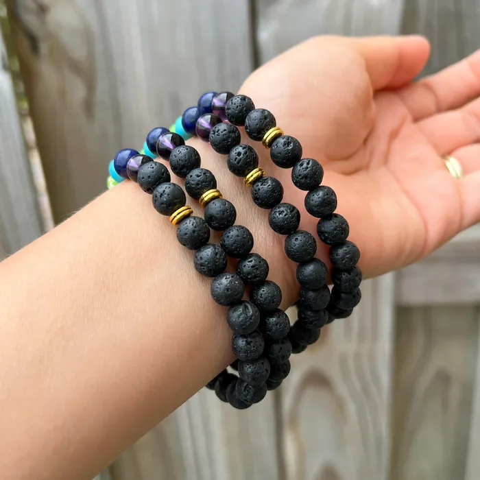 Bracelets Magic Crystals Black Lava Stone and 7 Chakra Stretch Bracelet