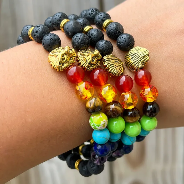 Bracelets Magic Crystals Black Lava Stone and 7 Chakra Stretch Bracelet