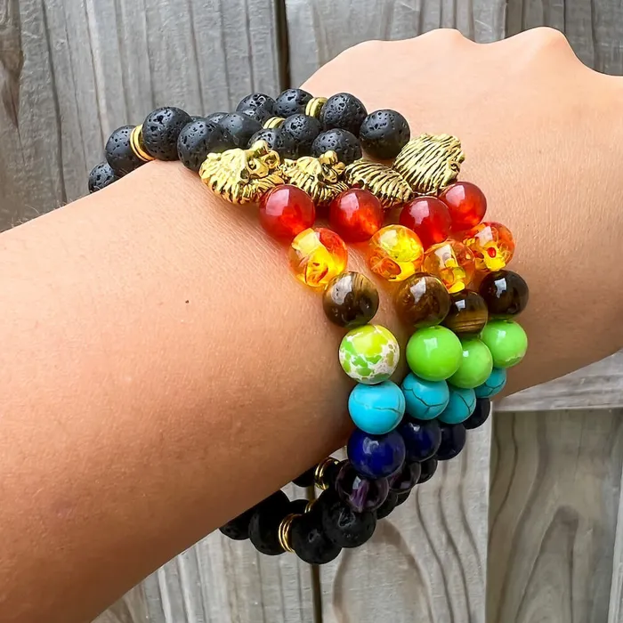 Bracelets Magic Crystals Black Lava Stone and 7 Chakra Stretch Bracelet