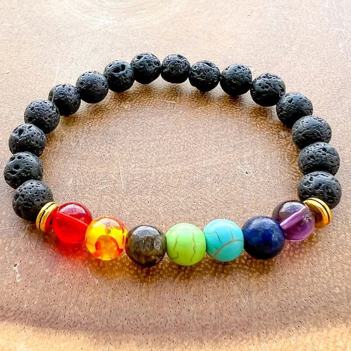 Bracelets Magic Crystals Black Lava Stone and 7 Chakra Stretch Bracelet