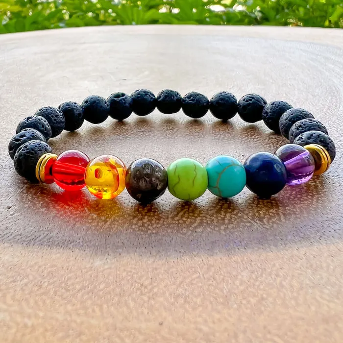 Bracelets Magic Crystals Black Lava Stone and 7 Chakra Stretch Bracelet