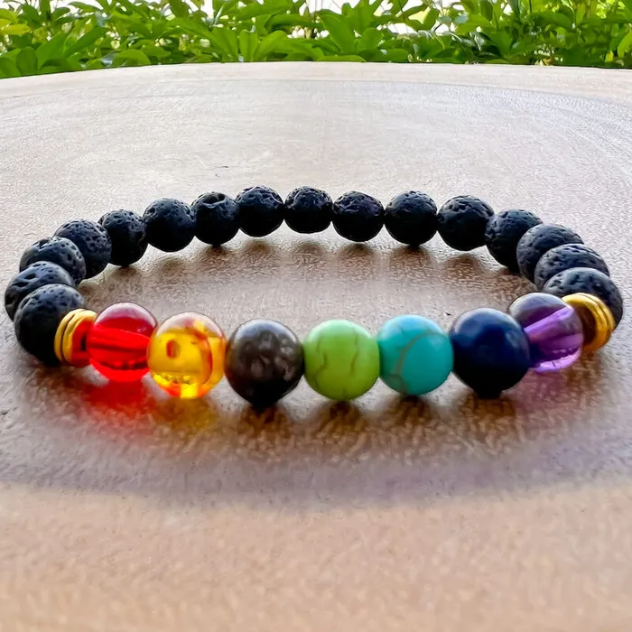Bracelets Magic Crystals Black Lava Stone and 7 Chakra Stretch Bracelet