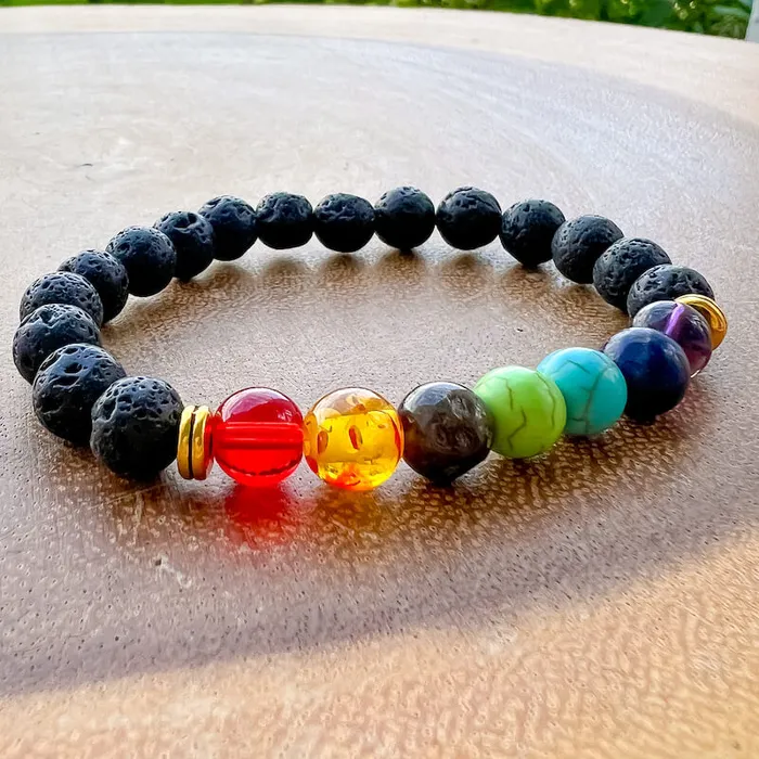 Bracelets Magic Crystals Black Lava Stone and 7 Chakra Stretch Bracelet