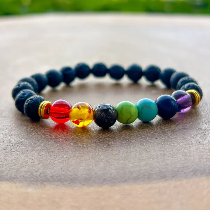 Bracelets Magic Crystals Black Lava Stone and 7 Chakra Stretch Bracelet