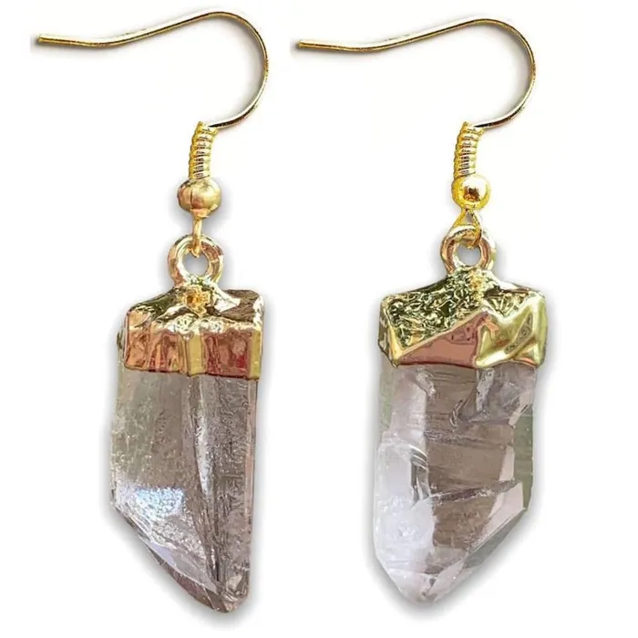 Clear Quartz Raw Golden Earrings Magic Crystals Earrings