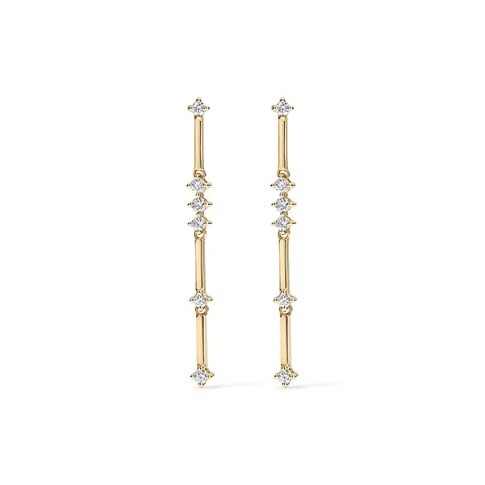 Diamond and Gold Bar Dangle Drop Earrings SG Fine Earrings
