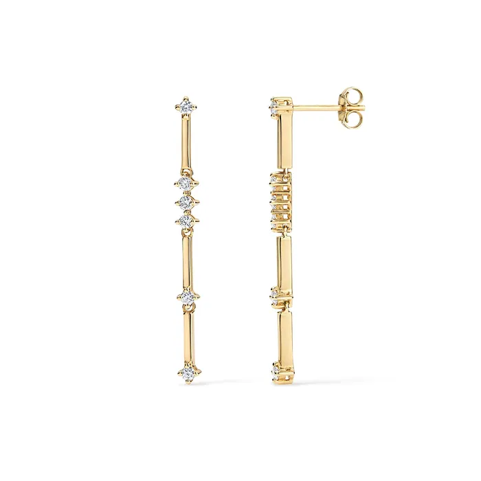Diamond and Gold Bar Dangle Drop Earrings SG Fine Earrings