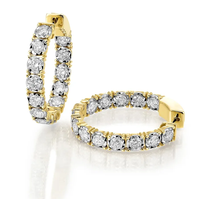 Earrings International Diamond Center 14Kt Yellow Gold Diamond Inside Out Hoop Earrings 1 CTW