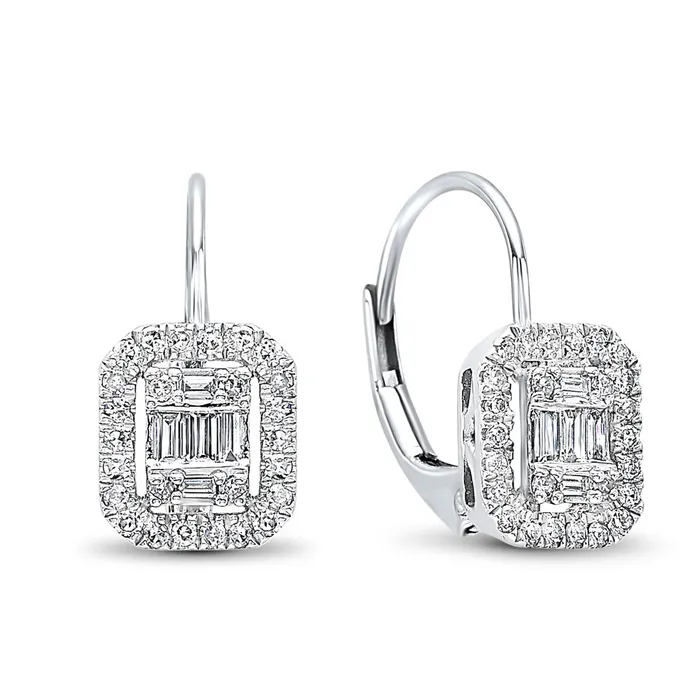 Gems One Earrings 14K White Gold Diamond Baguette Earrings