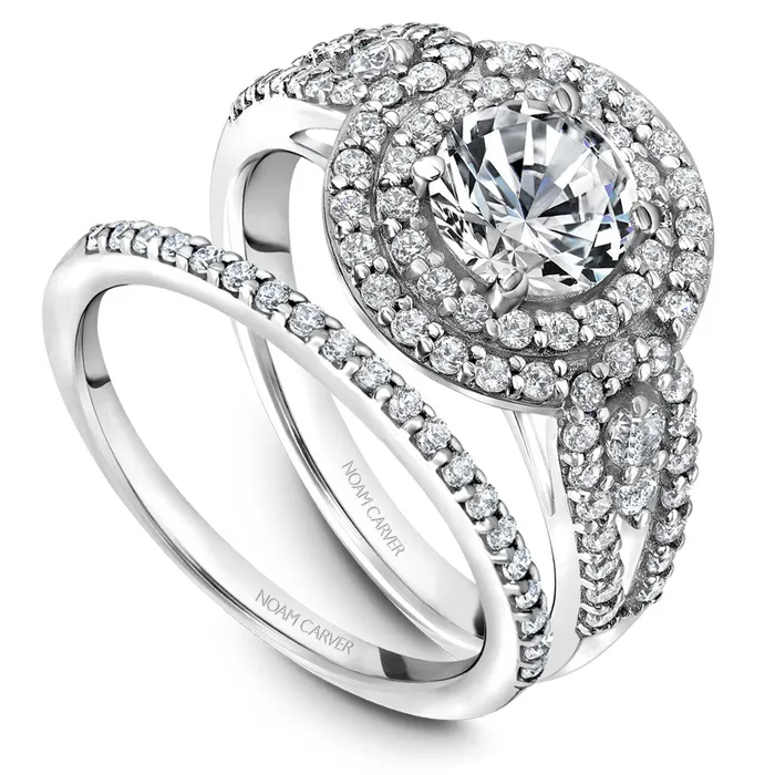 International Diamond Center Rings Noam Carver White Gold Split Shank Double Halo Engagement Ring Setting 071 CTW