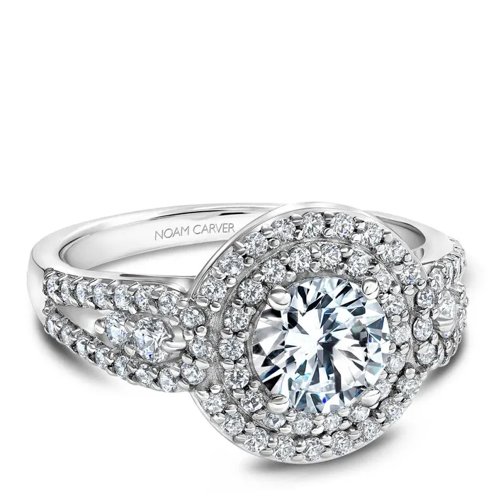 International Diamond Center Rings Noam Carver White Gold Split Shank Double Halo Engagement Ring Setting 071 CTW