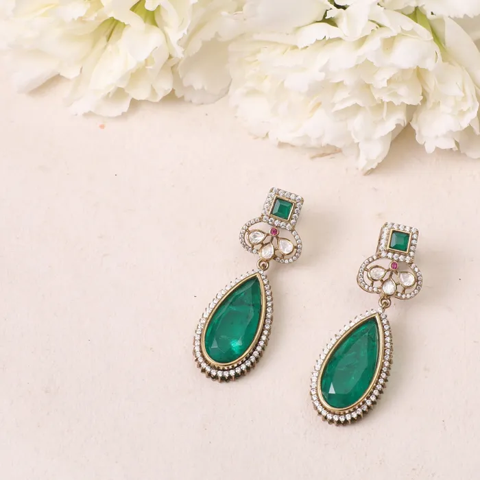 SILVER Earrings Ahad Moissanite and Gemstone Silver Drop Earrings