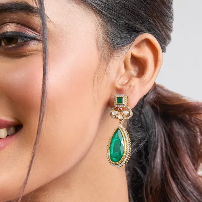 SILVER Earrings Ahad Moissanite and Gemstone Silver Drop Earrings