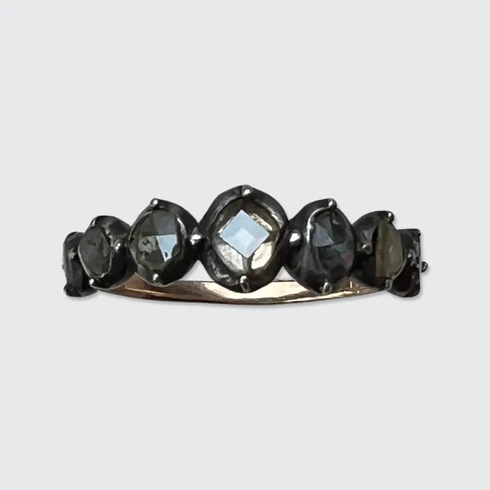 21stfinds Rings Georgian Seven Diamonds Half Hoop Ring