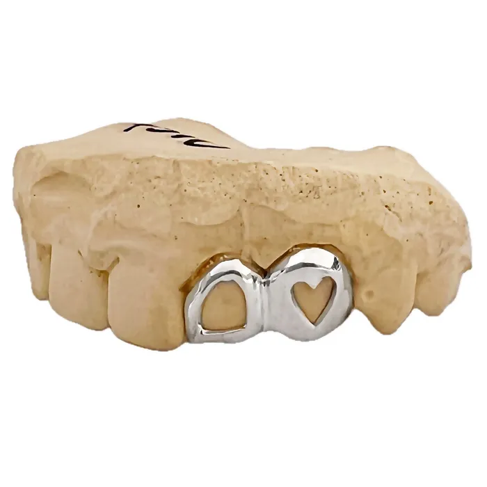 925 Sterling Silver Double Cap Heart Cutout Open Tooth Custom Grillz Bling Cartel Admin Rings 925 Sterling Silver Double Cap Heart Cutout Open Tooth Custom Grillz Bling Cartel Admin Rings