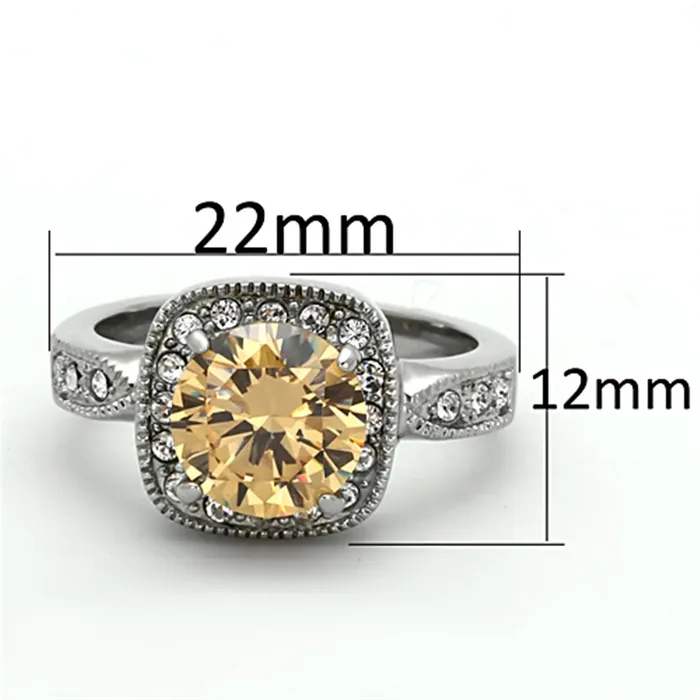 Alamode Rings TK1495 High polished no plating Stainless Steel Ring with AAA Grade CZ in Champagne