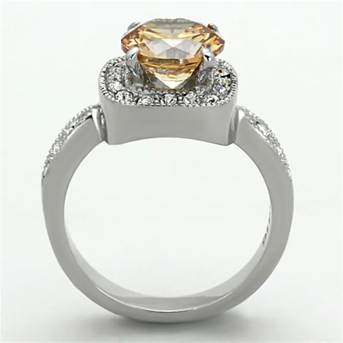 Alamode Rings TK1495 High polished no plating Stainless Steel Ring with AAA Grade CZ in Champagne