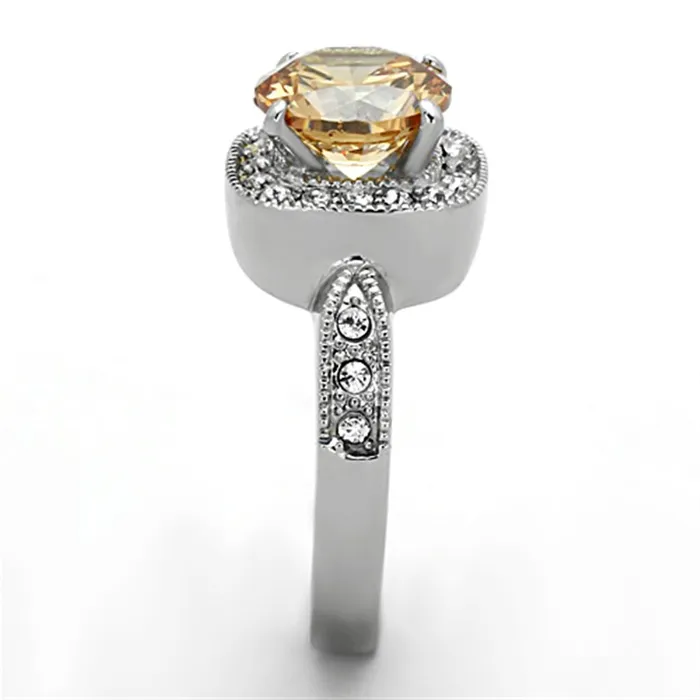 Alamode Rings TK1495 High polished no plating Stainless Steel Ring with AAA Grade CZ in Champagne