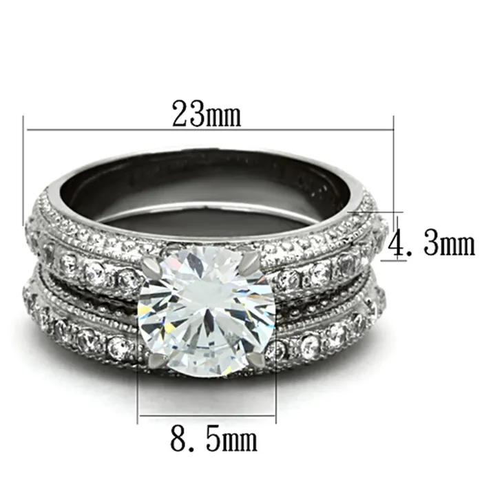 Alamode TK1228 High polished no plating Stainless Steel Ring with AAA Grade CZ in Clear Rings