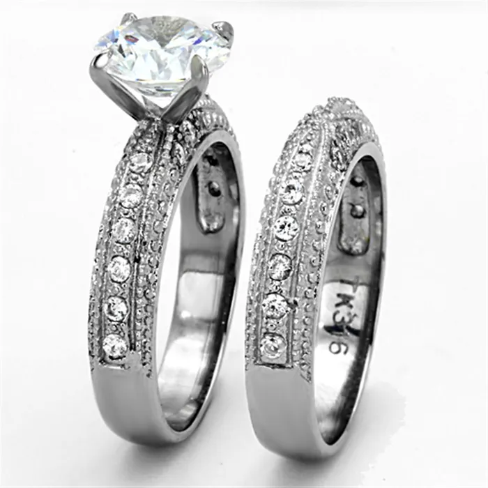 Alamode TK1228 High polished no plating Stainless Steel Ring with AAA Grade CZ in Clear Rings