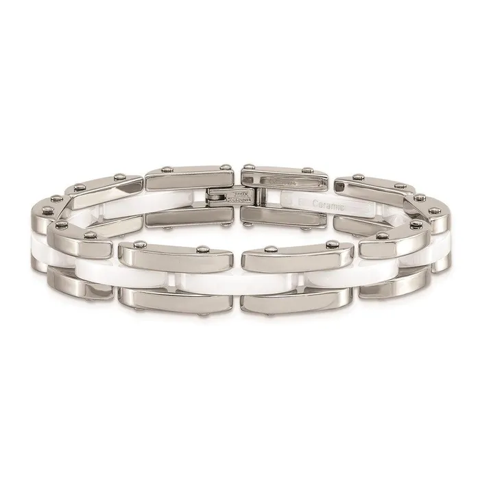 Chisel Bracelets Stainless Steel White Ceramic 75in Bracelet