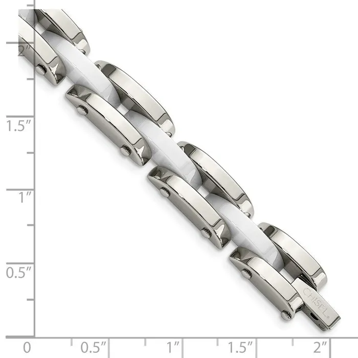 Chisel Bracelets Stainless Steel White Ceramic 75in Bracelet