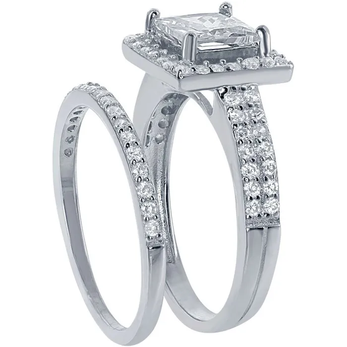 Classic Rings Classic Womens Square CZ Engagement Ring Set W1370