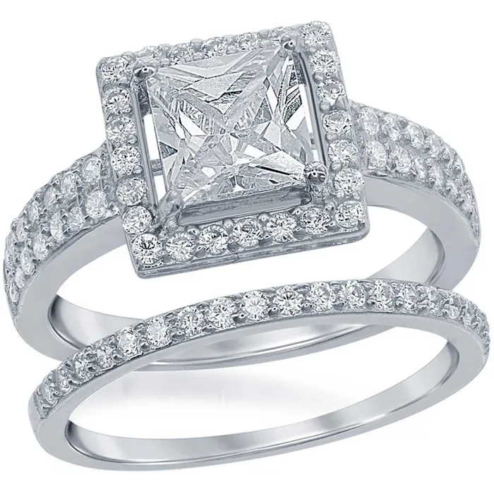 Classic Rings Classic Womens Square CZ Engagement Ring Set W1370