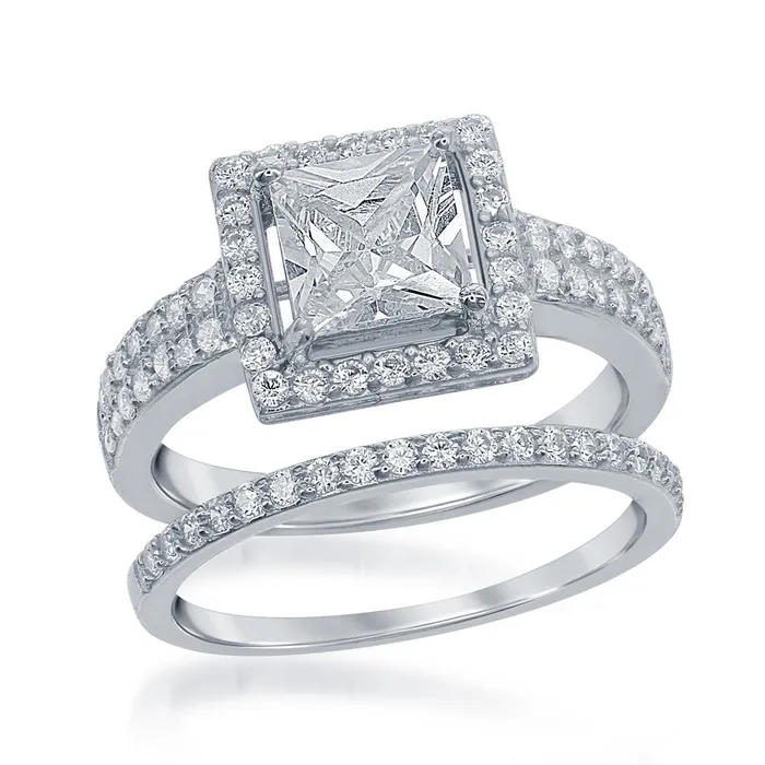 Classic Rings Classic Womens Square CZ Engagement Ring Set W1370