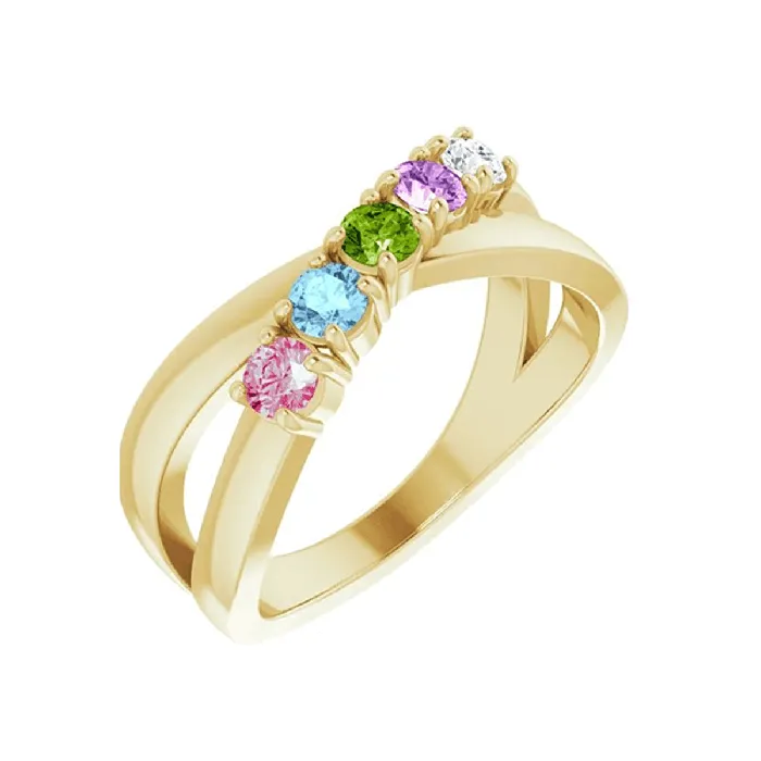 deBebians Rings 14kt Gold Five Birthstone Mothers Ring