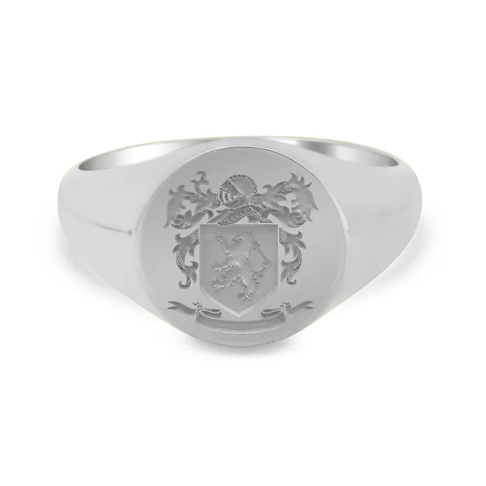 deBebians Rings Mens Round Signet Ring Small Laser Engraved Family Crest Logo