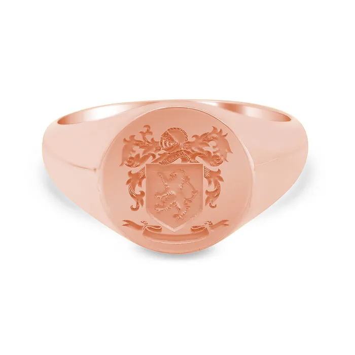 deBebians Rings Mens Round Signet Ring Small Laser Engraved Family Crest Logo
