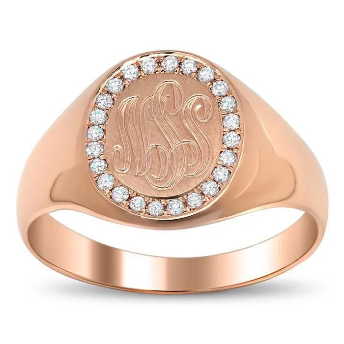 deBebians Rings Signet Ring with Pave Set Diamond Rim