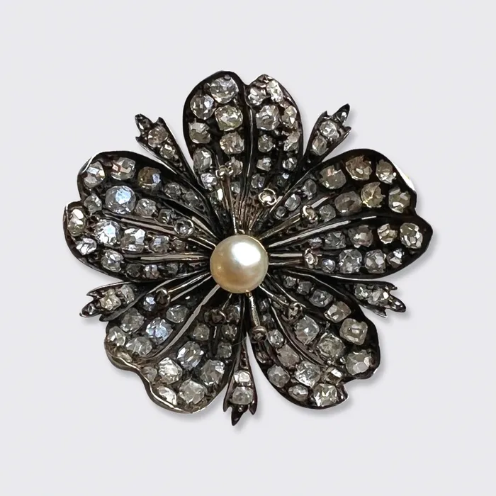 Earrings Victorian Diamond Pearl Flower Brooch 21stfinds