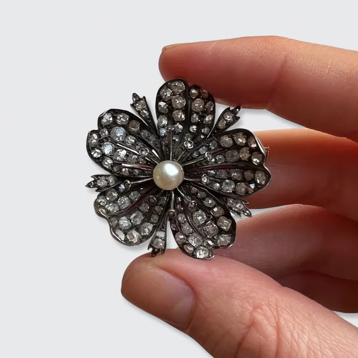 Earrings Victorian Diamond Pearl Flower Brooch 21stfinds
