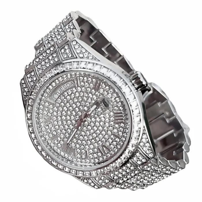 Rings Bling Cartel Hip Hop Watch Silver Tone Iced Flooded Out CZ Automatic Self Winding Rings Bling Cartel Hip Hop Watch Silver Tone Iced Flooded Out CZ Automatic Self Winding