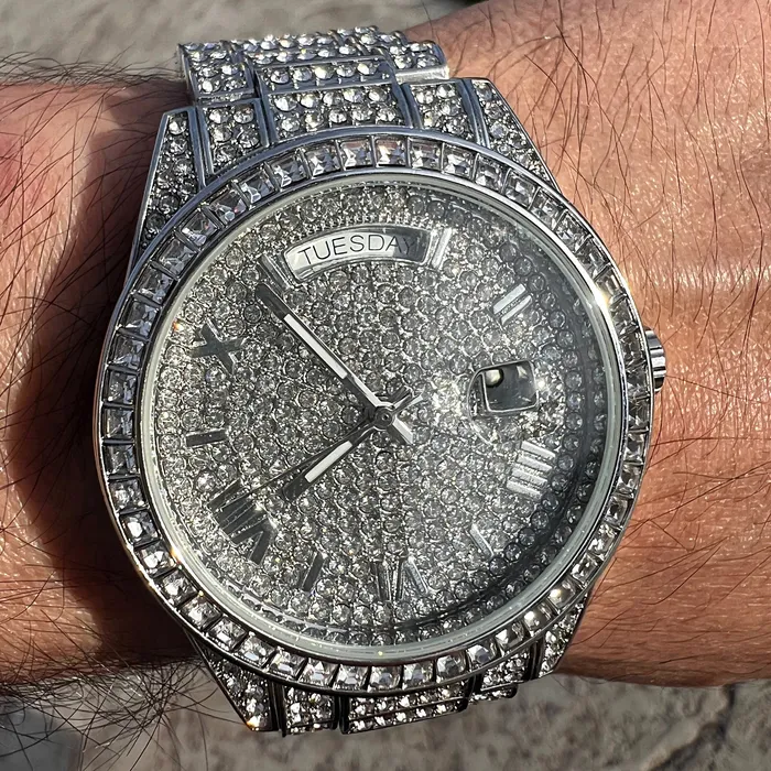 Rings Bling Cartel Hip Hop Watch Silver Tone Iced Flooded Out CZ Automatic Self Winding Rings Bling Cartel Hip Hop Watch Silver Tone Iced Flooded Out CZ Automatic Self Winding