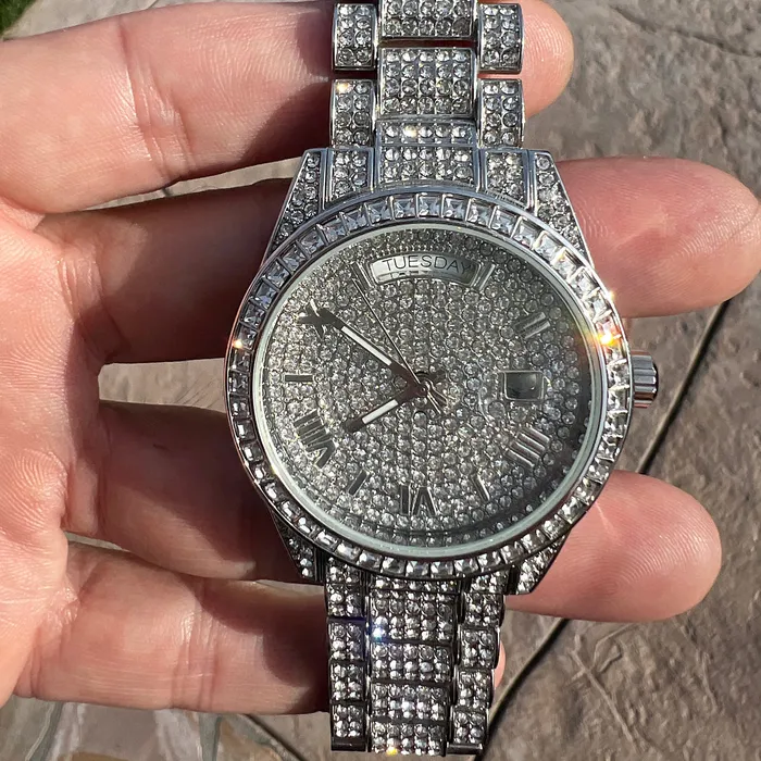 Rings Bling Cartel Hip Hop Watch Silver Tone Iced Flooded Out CZ Automatic Self Winding Rings Bling Cartel Hip Hop Watch Silver Tone Iced Flooded Out CZ Automatic Self Winding