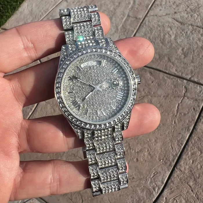 Rings Bling Cartel Hip Hop Watch Silver Tone Iced Flooded Out CZ Automatic Self Winding Rings Bling Cartel Hip Hop Watch Silver Tone Iced Flooded Out CZ Automatic Self Winding