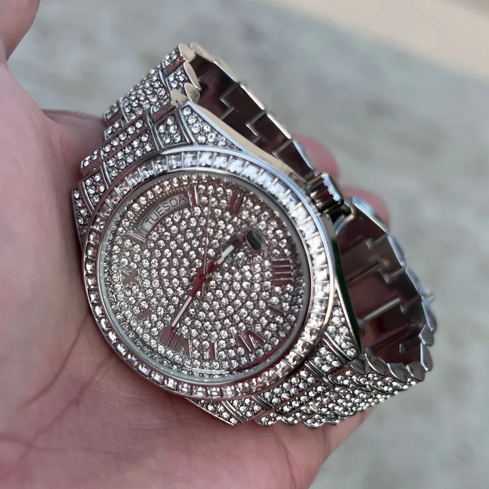 Rings Bling Cartel Hip Hop Watch Silver Tone Iced Flooded Out CZ Automatic Self Winding Rings Bling Cartel Hip Hop Watch Silver Tone Iced Flooded Out CZ Automatic Self Winding