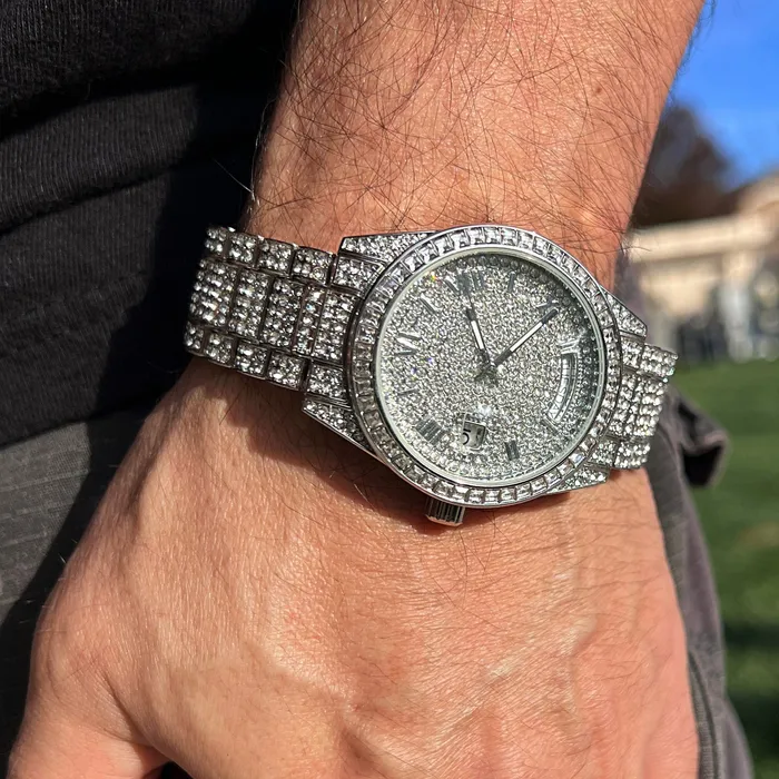 Rings Bling Cartel Hip Hop Watch Silver Tone Iced Flooded Out CZ Automatic Self Winding Rings Bling Cartel Hip Hop Watch Silver Tone Iced Flooded Out CZ Automatic Self Winding
