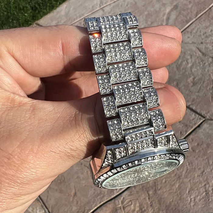 Rings Bling Cartel Hip Hop Watch Silver Tone Iced Flooded Out CZ Automatic Self Winding Rings Bling Cartel Hip Hop Watch Silver Tone Iced Flooded Out CZ Automatic Self Winding