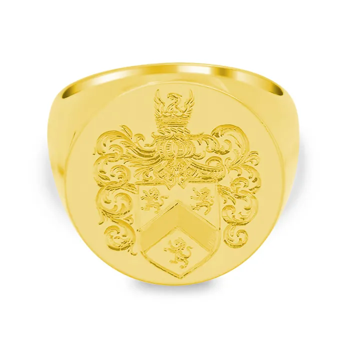 Rings deBebians Mens Round Signet Ring Extra Large Hand Engraved Family Crest Logo Rings deBebians Mens Round Signet Ring Extra Large Hand Engraved Family Crest Logo