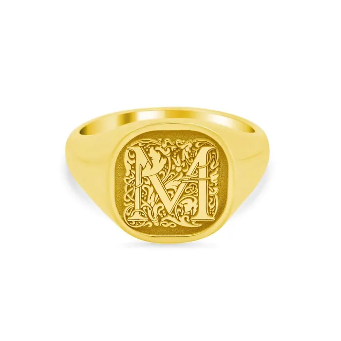 Rings deBebians Square Flourish Initial Monogram Womens Square Signet Ring