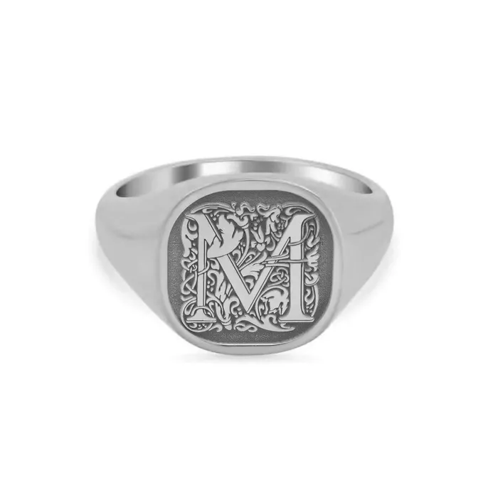 Rings deBebians Square Flourish Initial Monogram Womens Square Signet Ring